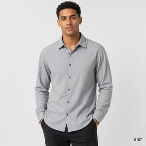 DKNY Mens Long Sleeve Button Down Shirt Light Gray Cotton Twill XL 0157